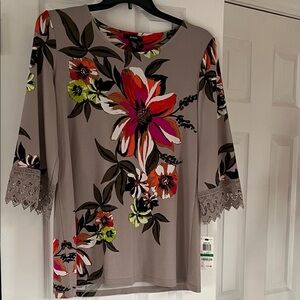 Floral Women's Blouse with Lace Trim